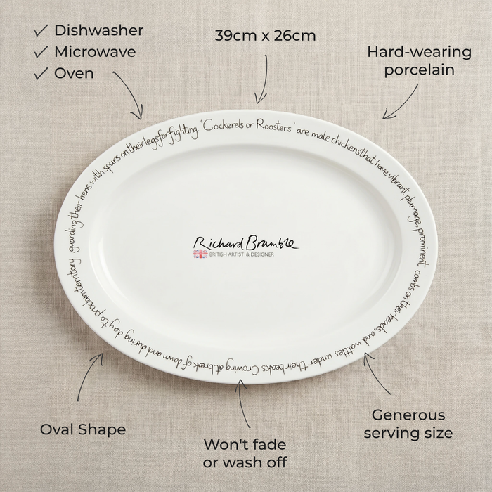 Almonds 39cm (15.4") Oval Plate with TEXT in use