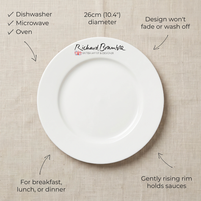 Hare Leaping 26cm Flat Rimmed Plate in use