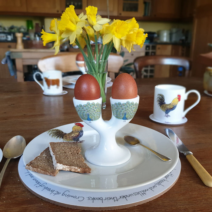 Peacock Double Egg Cup in use