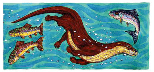 Otter chasing Salmon & Trout Greeting Card