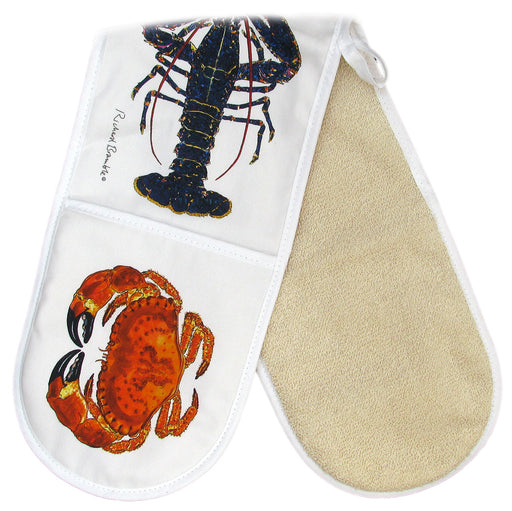 Shellfish Oven Gloves folded with crab by Richard Bramble