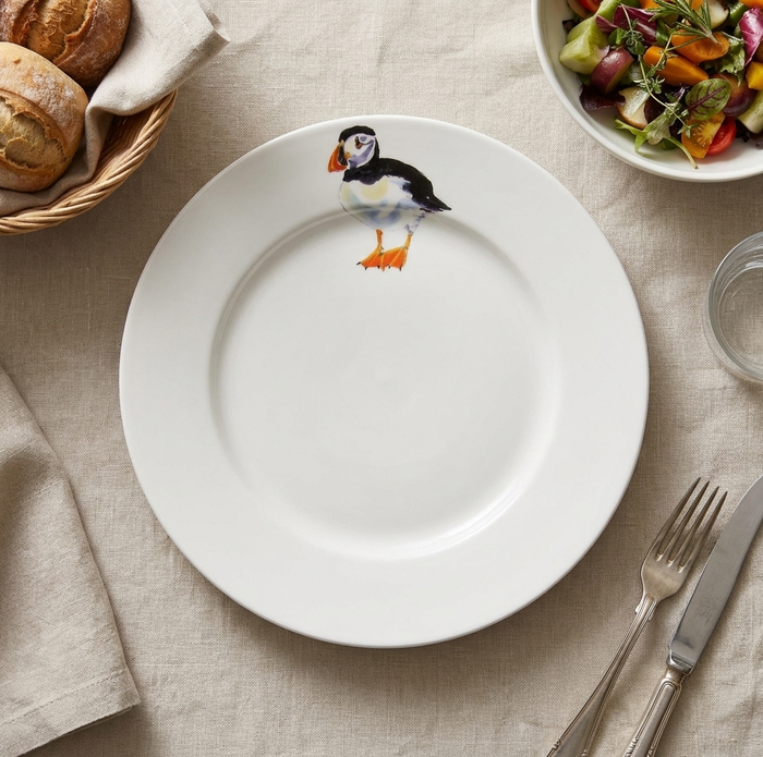 Puffin Standing 26cm Flat Rimmed Plate styled on the table