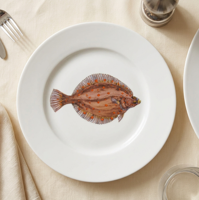 Plaice 19cm Flat Rimmed Plate styled on the table