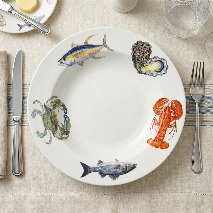 Fish & Shellfish US East Coast 30cm Deep Rimmed Plate styled on the table