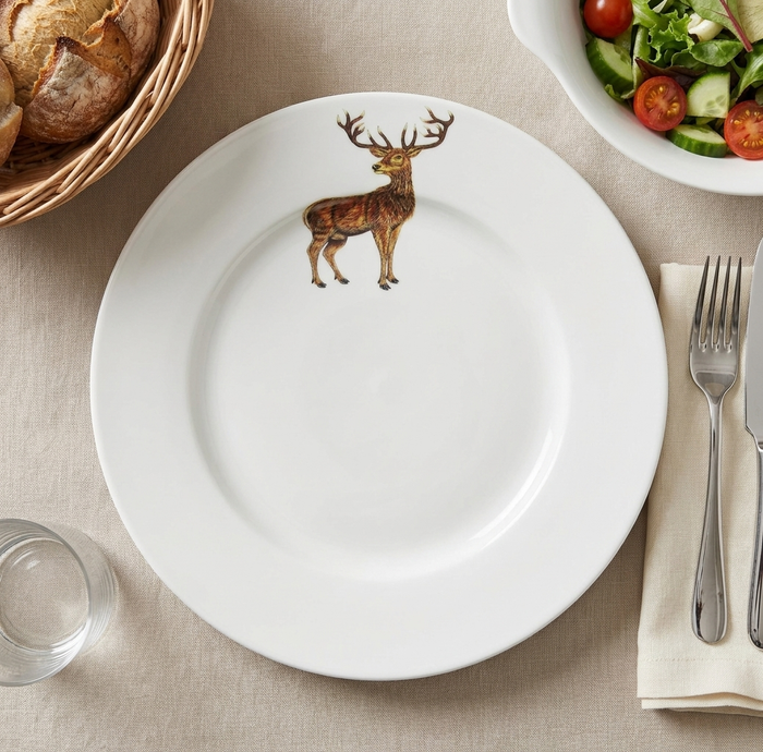 Stag Standing 26cm Flat Rimmed Plate styled on the table