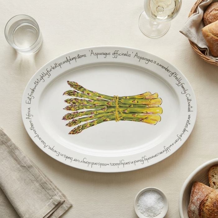 Asparagus 39cm (15.4") Oval Plate styled on the table