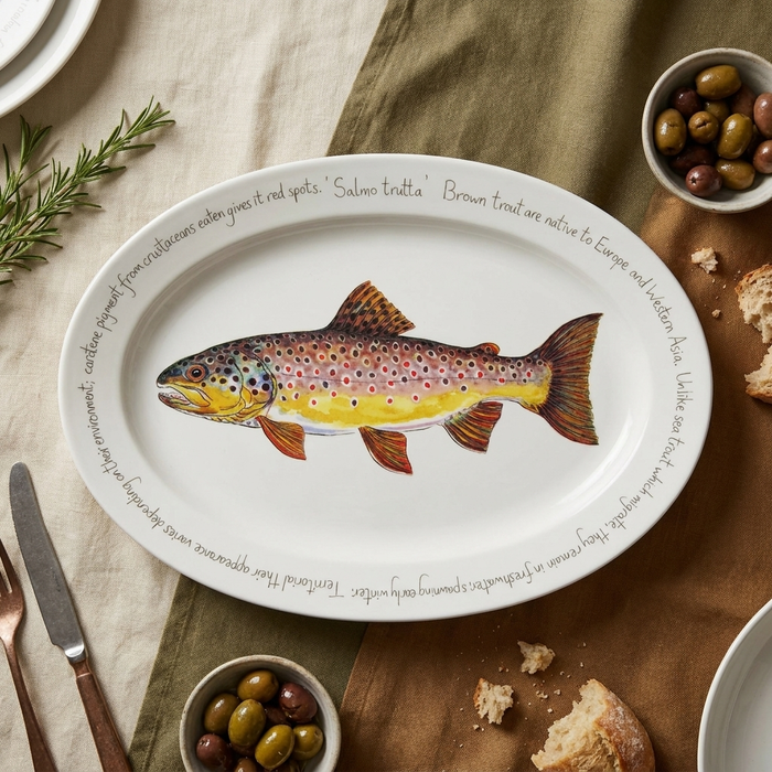 Brown Trout 39cm (15.4") Oval Plate styled on the table