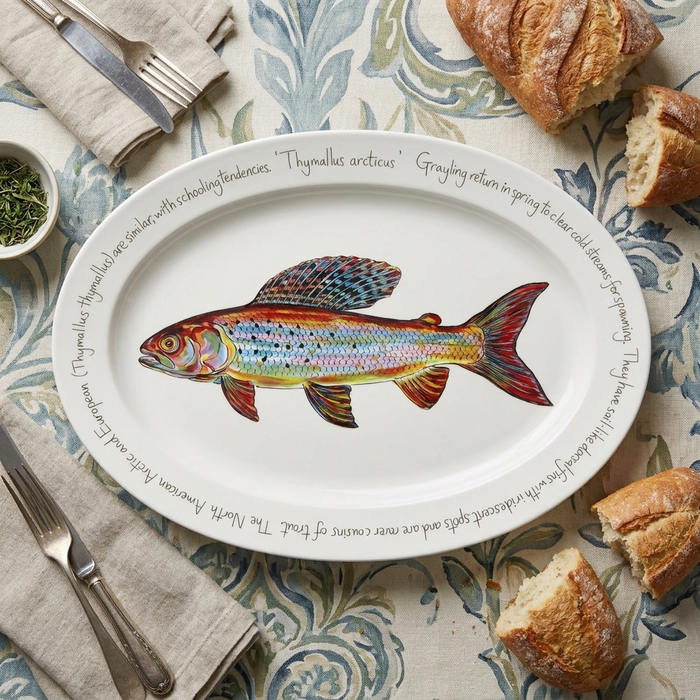 Arctic Grayling 39cm (15.4") Oval Plate styled on the table