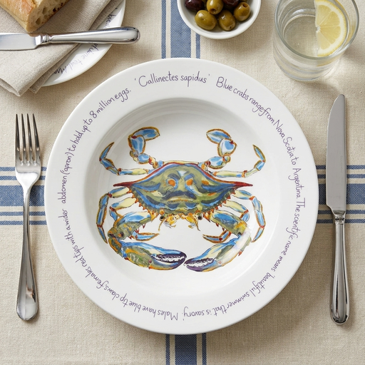 Blue crab 30cm deep rimmed plate lifestyle