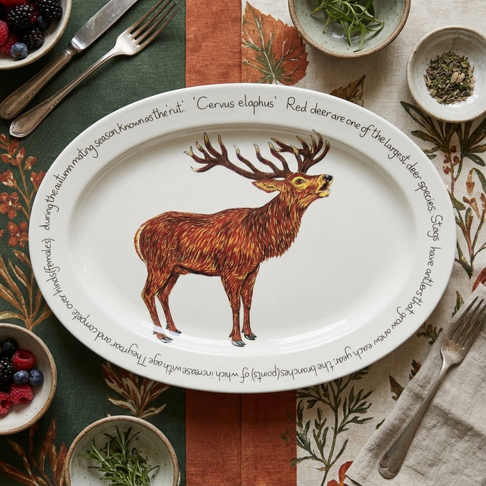 Roaring Stag 39cm (15.4") Oval Plate styled on the table