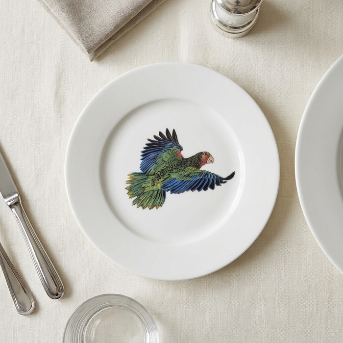 Parrot 19cm Flat Rimmed Plate styled on the table