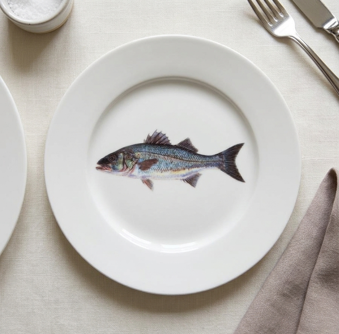 Sea Bass 19cm Flat Rimmed Plate styled on the table