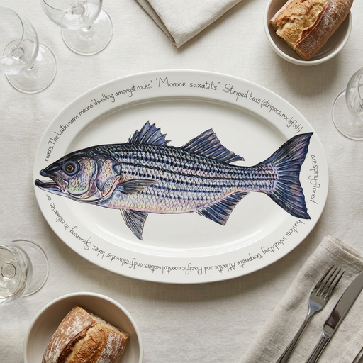 Striped Bass 39cm oval plate lifestyle