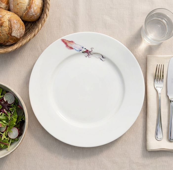Squid 26cm Flat Rimmed Plate styled on the table