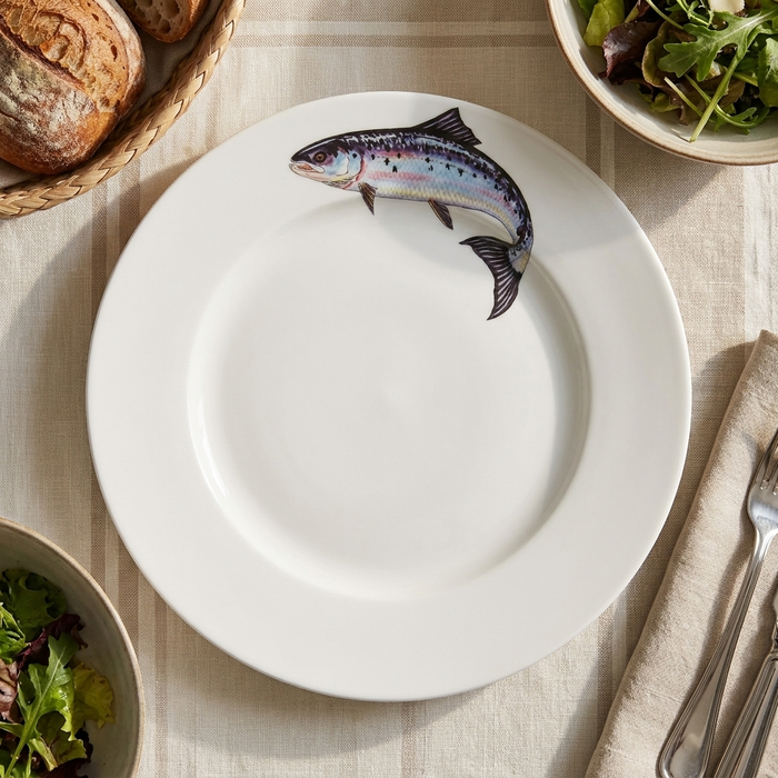 Salmon 26cm Flat Rimmed Plate styled on the table