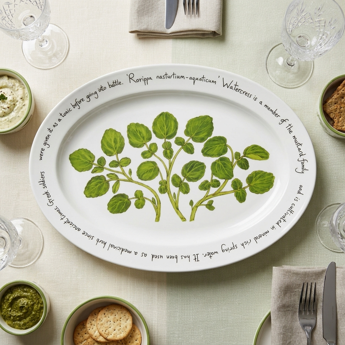 Watercress 39cm (15".4) Oval Plate styled on the table