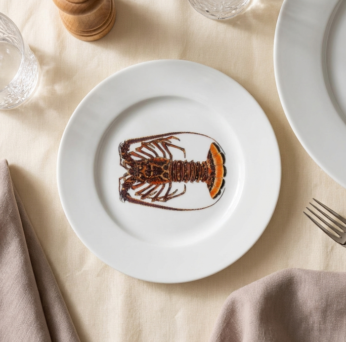 Richard Bramble | Spiny Lobster 19cm Flat Rimmed Plate styled on the table