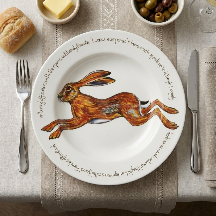 Leaping Hare 30cm Deep Rimmed Plate styled on the table