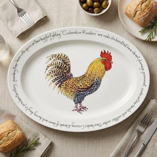 Cockerel & Rooster 39cm oval plate lifestyle