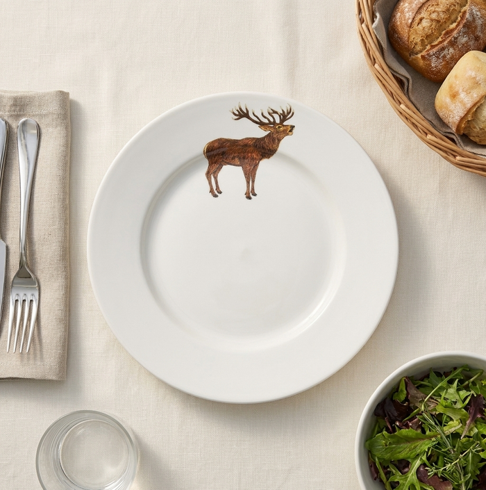 Stag Roaring 26cm Flat Rimmed Plate styled on the table