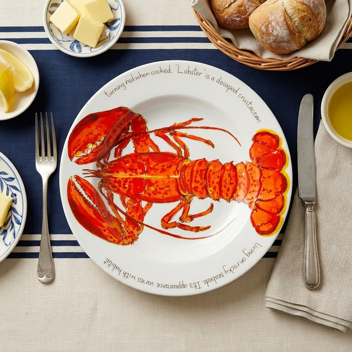 Red Lobster 30cm Deep Rimmed Plate styled on the table
