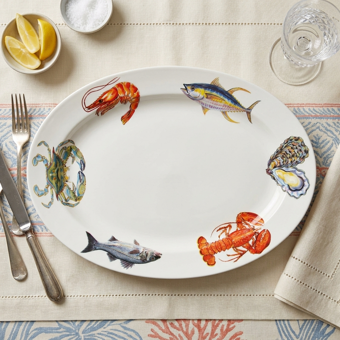 Fish & Shellfish US East Coast 39cm (15.4") Oval Plate styled on the table