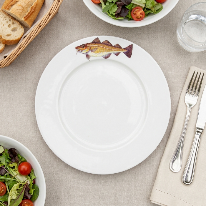 Cod 26cm Flat Rimmed Plate styled on the table