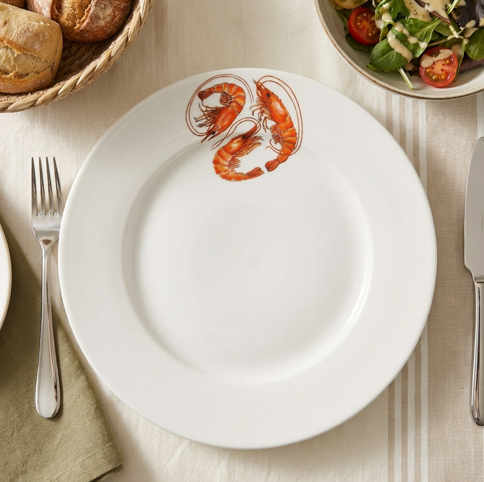 Shrimp & Prawn 26cm Flat Rimmed Plate styled on the table