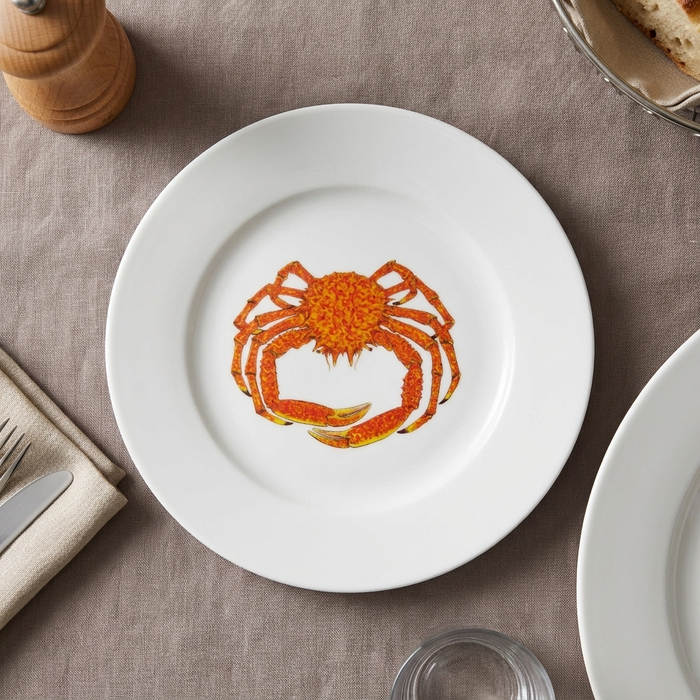 Spider Crab 19cm Flat Rimmed Plate styled on the table