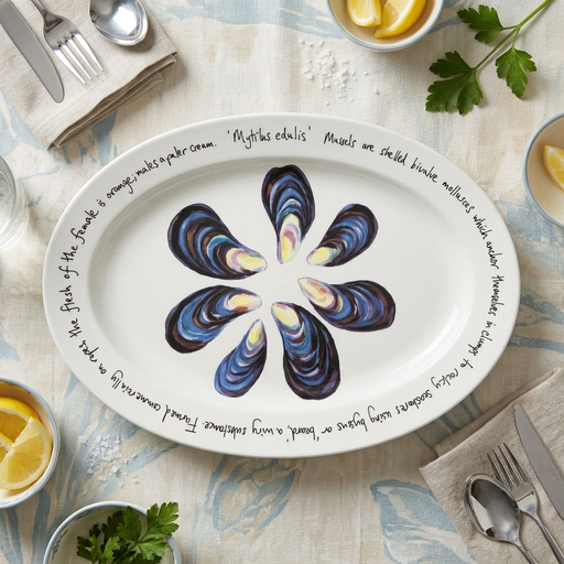 Mussels 39cm oval plate lifestyle