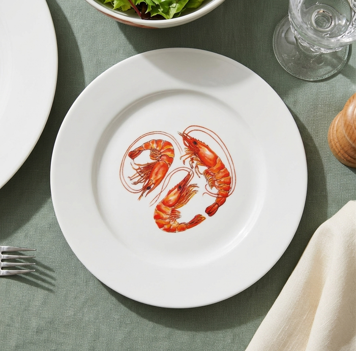 Shrimp & Prawn 19cm Flat Rimmed Plate styled on the table