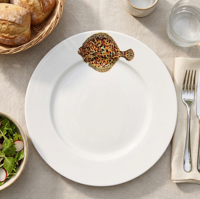 Turbot 26cm Flat Rimmed Plate styled on the table