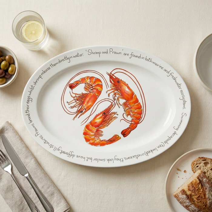 Shrimp & Prawn 39cm (15.4") Oval Plate styled on the table