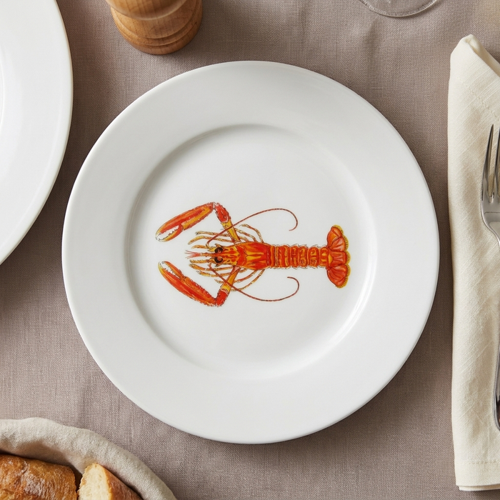 Langoustine 19cm Flat Rimmed Plate styled on the table