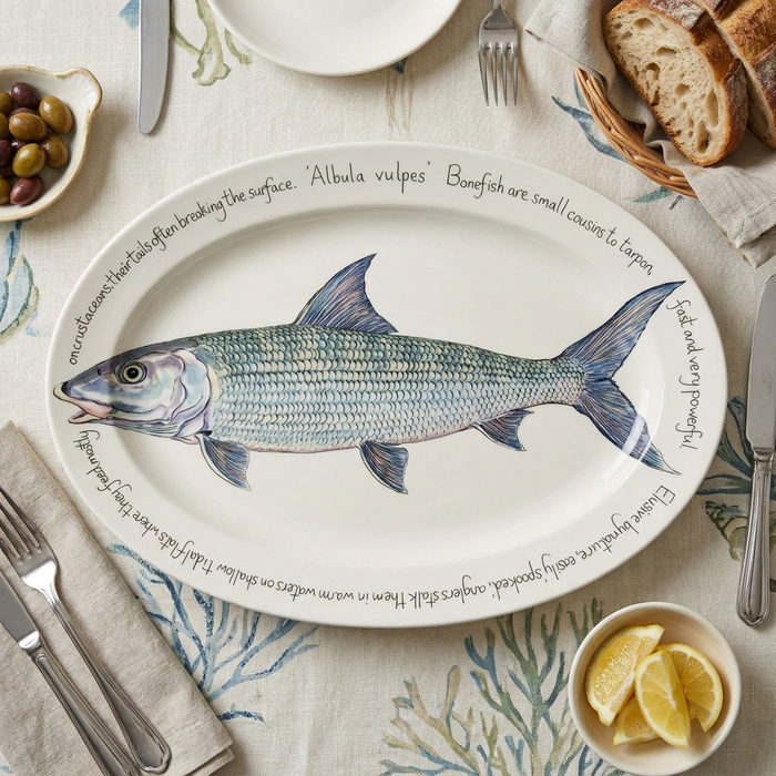 Bonefish 39cm  (15.4") Oval Platter styled on the table