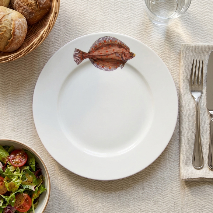 Plaice 26cm Flat Rimmed Plate styled on the table