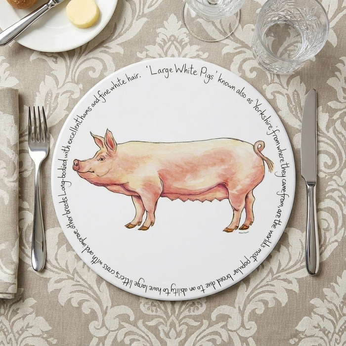 Large White Pig Tablemat styled on the table