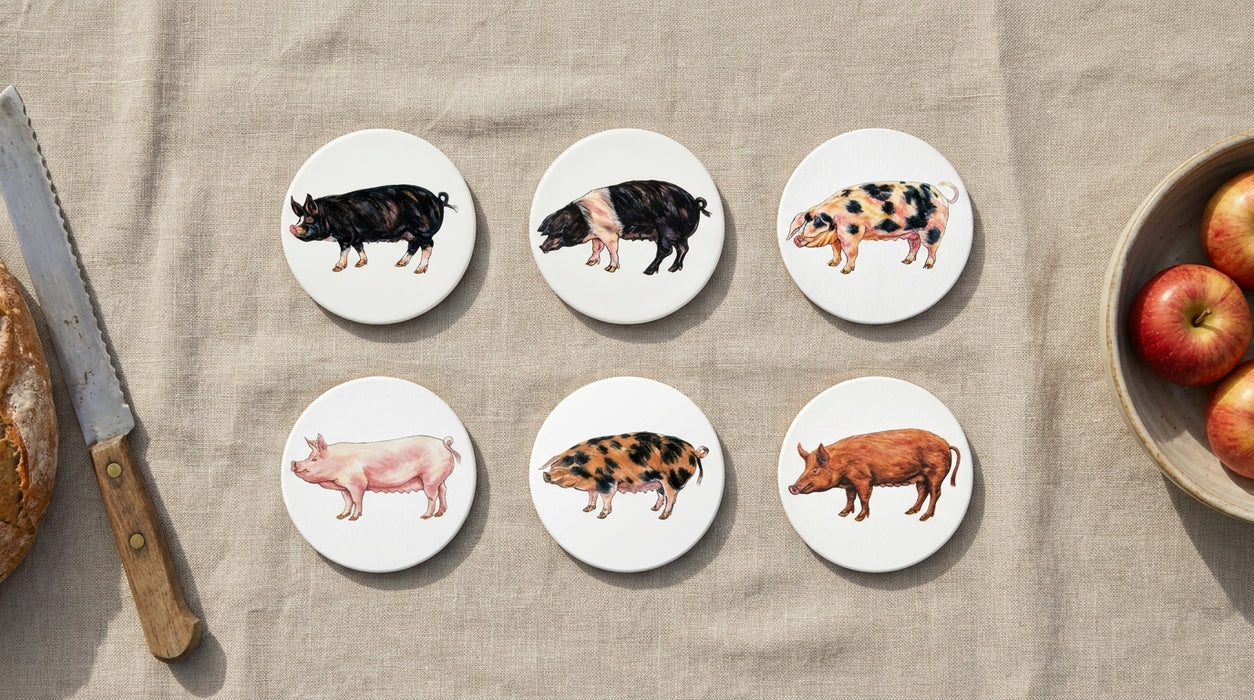 Pig Breeds Coaster Set lifestyle