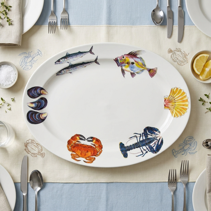 Fish & Shellfish 39cm (15.4") Oval Plate styled on the table