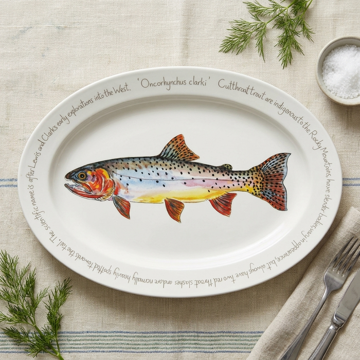 Cutthroat Trout 39cm (15.4") Oval Plate | Richard Bramble styled on the table