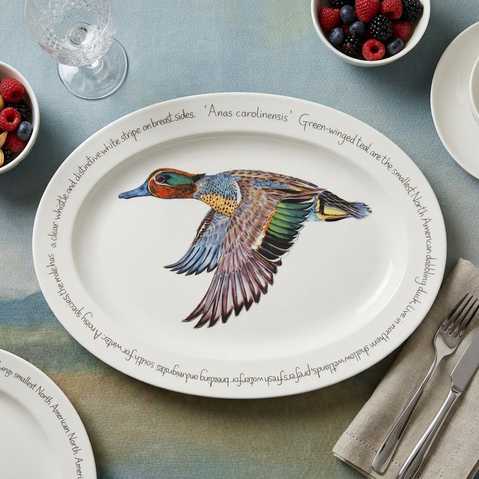 Green-winged Teal 39cm (15.4") Oval Plate styled on the table