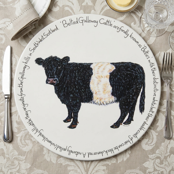 Belted Galloway Cow Tablemat styled on the table