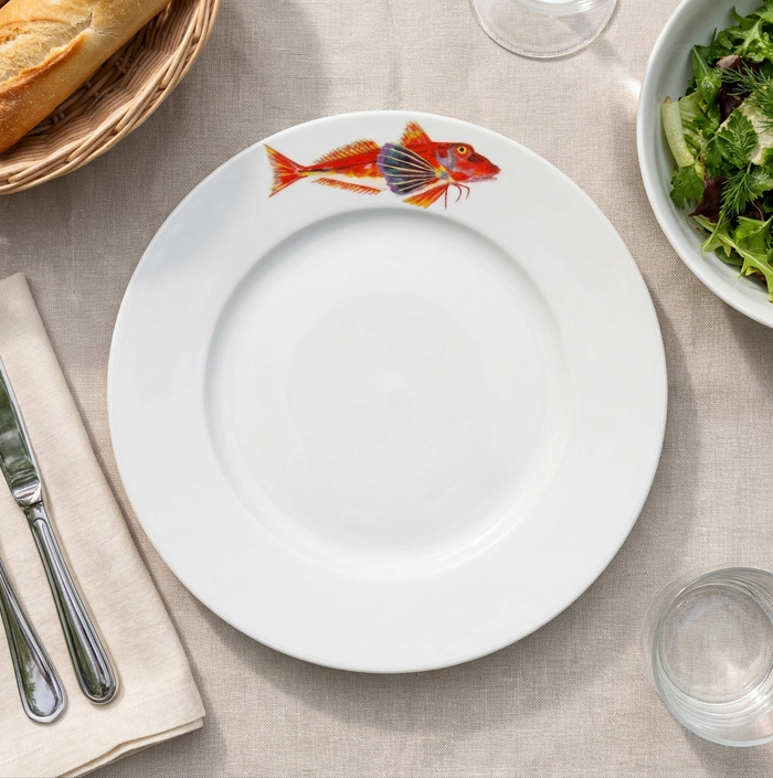 Gurnard 26cm Flat Rimmed Plate styled on the table