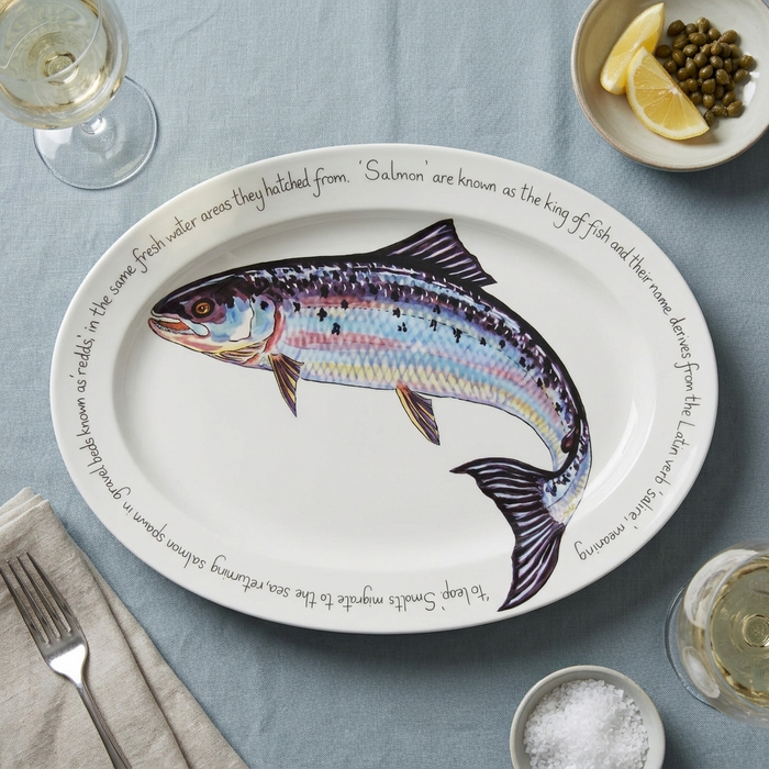 Salmon 39cm (15.4") Oval Plate styled on the table