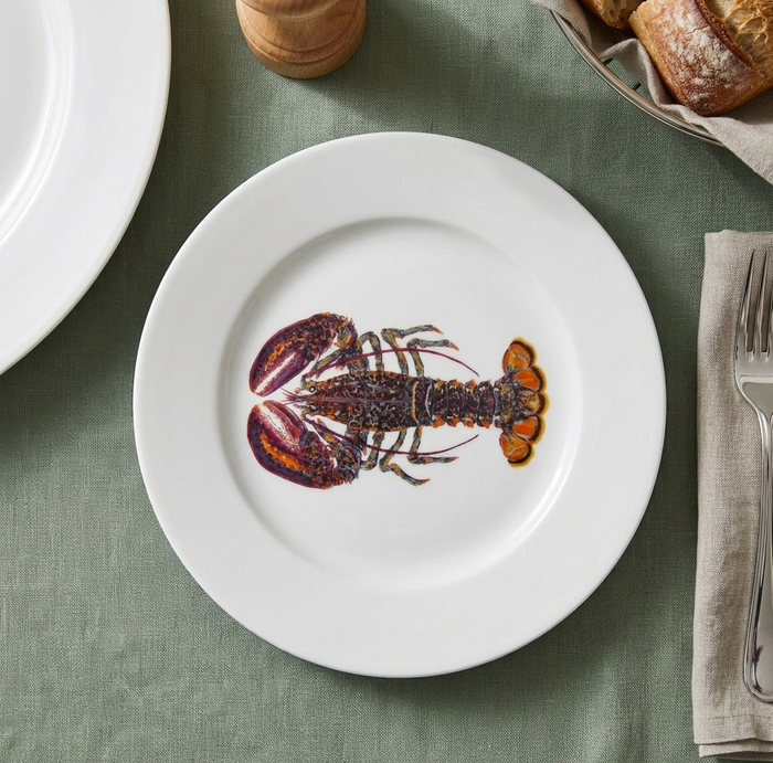 North American Lobster 19cm Flat Rimmed Plate styled on the table
