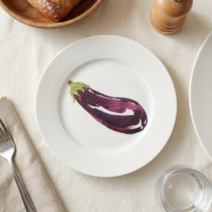 Aubergine 19cm Flat Rimmed Plate styled on the table