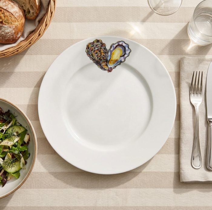 Oyster 26cm Flat Rimmed Plate styled on the table