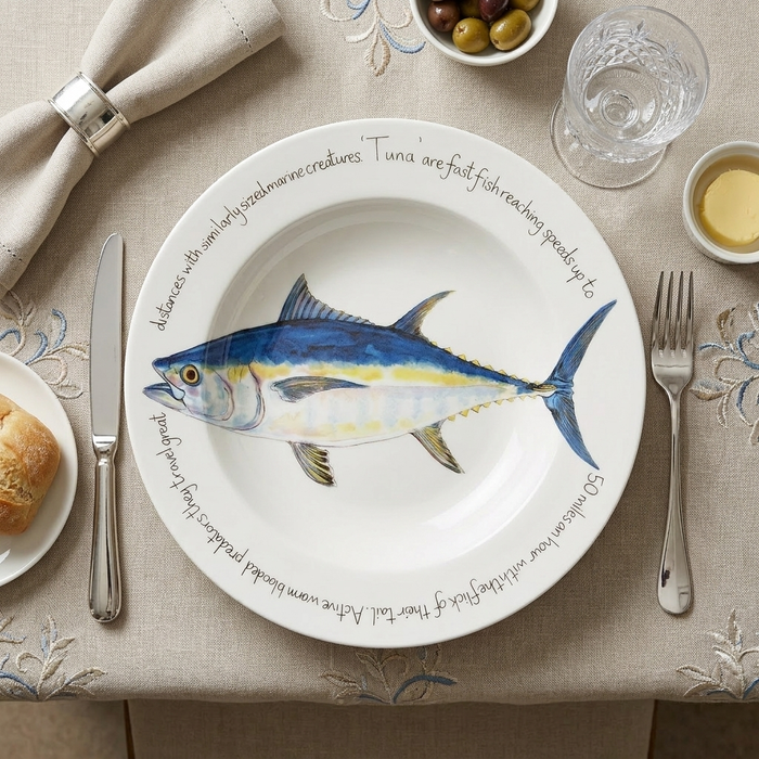 Bluefin Tuna 30cm Deep Rimmed Plate styled on the table