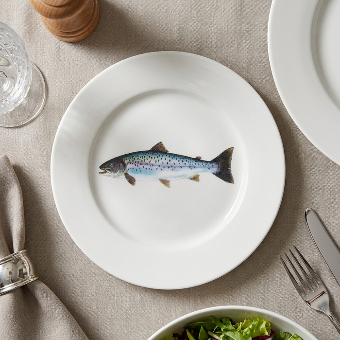 Sea Trout 19cm Flat Rimmed Plate styled on the table