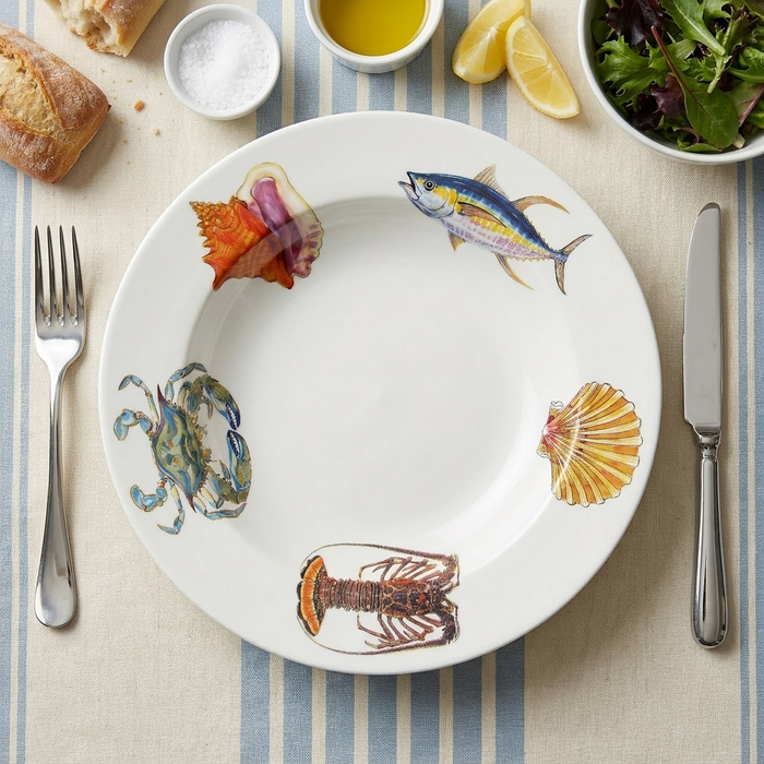 Fish & Shellfish US South Coast 30cm Deep Rimmed Plate styled on the table